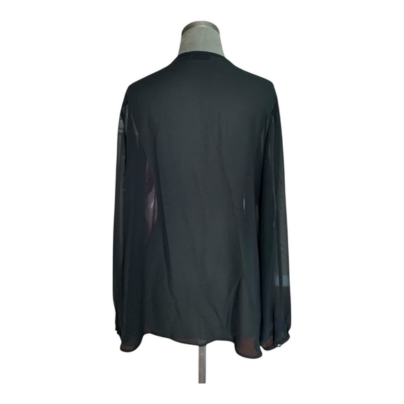 Women Top ANA A New Approach Black Red Polka Dot Sheer Blouse Long Sleeve Shirt - Picture 4 of 6